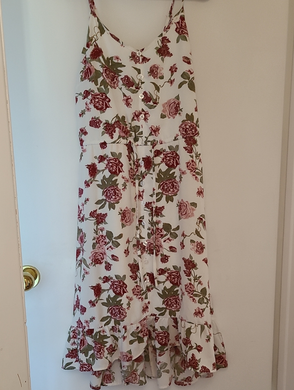 White Floral Spaghetti-Strap Kids Dress with Pink Rose Print
